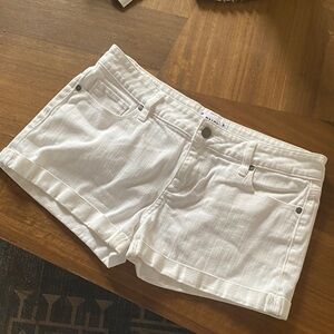 PAIGE White Denim Roll-Cuff Shorts
